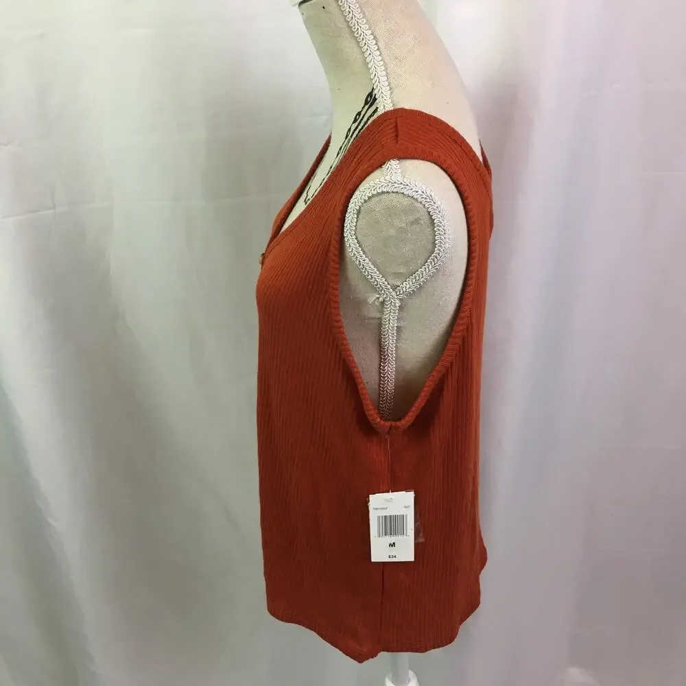 Pink Republic Ribbed Button Down Tank Rust Medium - Picture 8 of 15